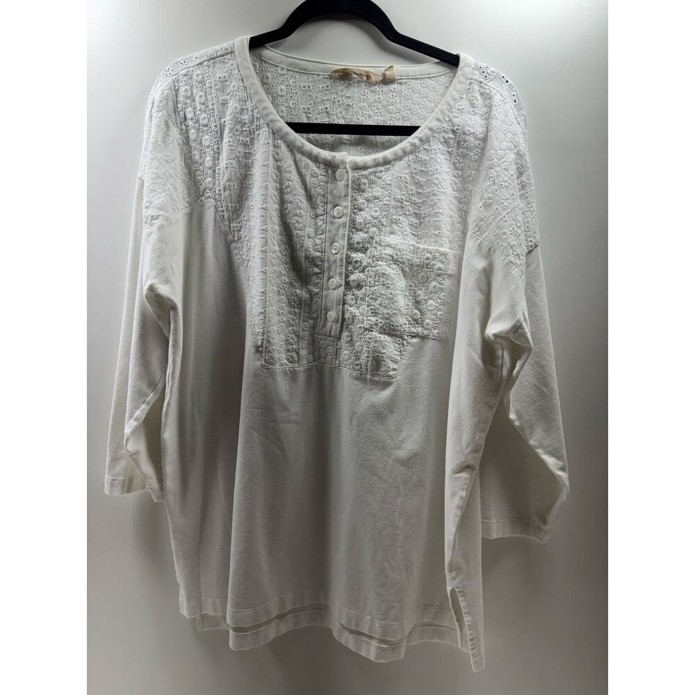 Soft Surroundings Women’s White 3/4 Sleeve Blouse Sz L Coastal Resort Vacation